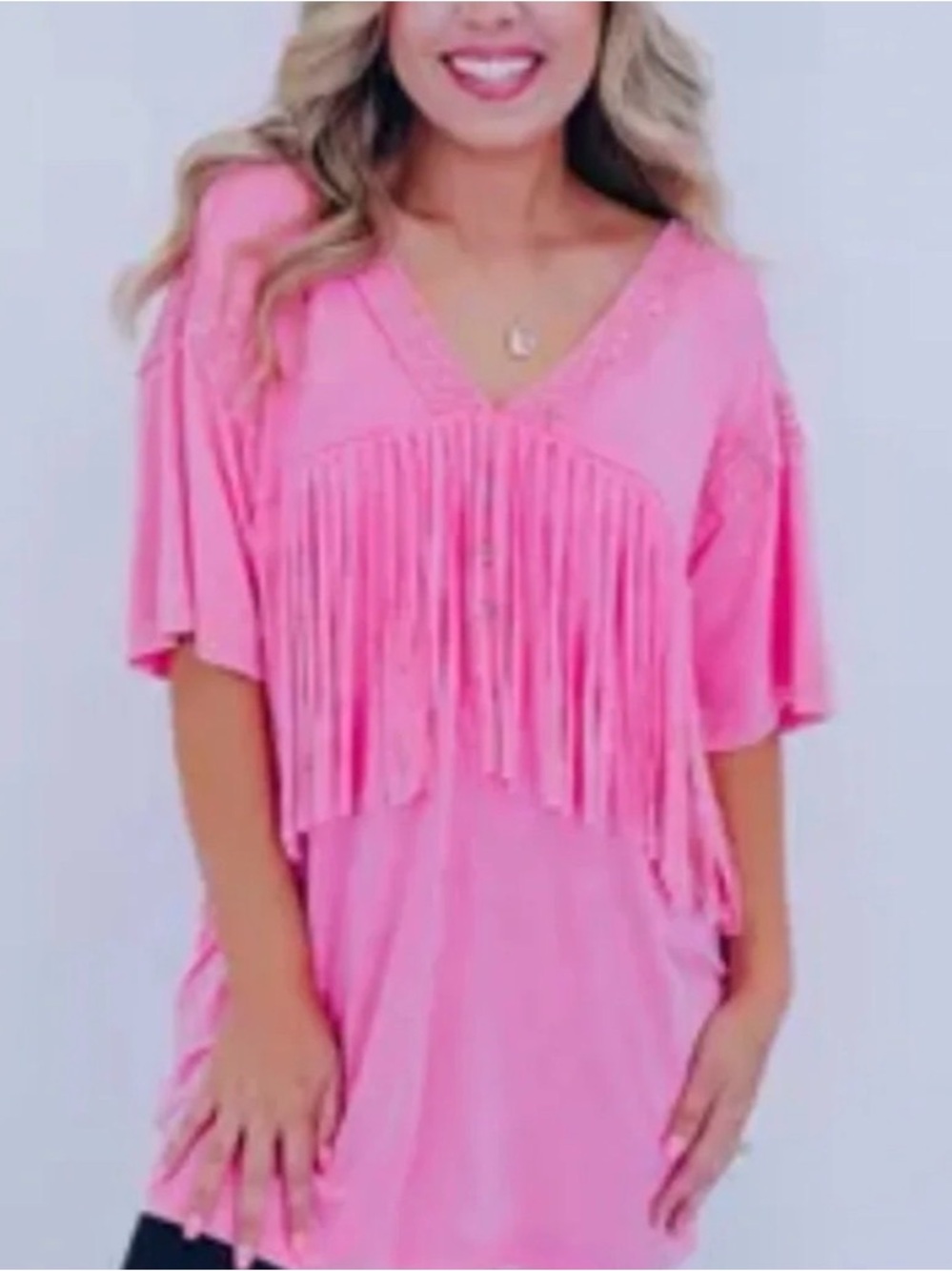 NWT BlueVelvet Boho Fringe & Lace V-Neck Top
